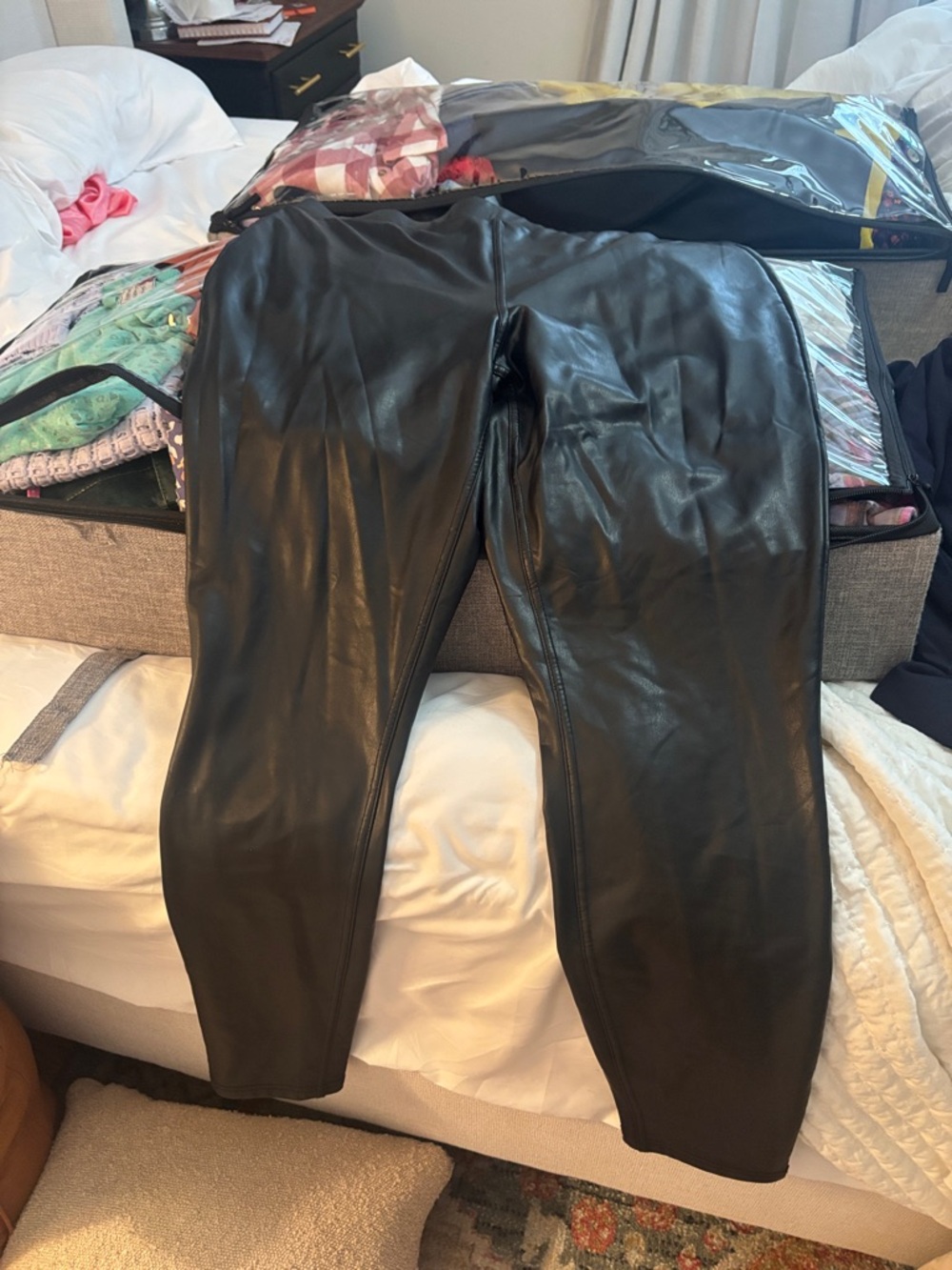 HUE Black Faux Leather Leggings xl
